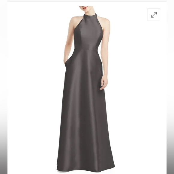 Alfred Sung D840 Open Neckline Cutout Satin Twill A-line Gown With Pockets main image 1